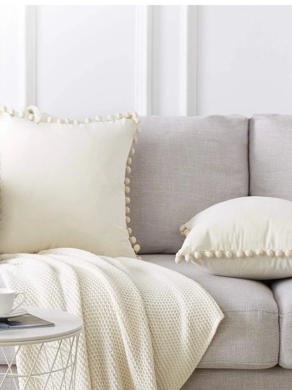 Cream Pom Pom Decorative Throw Pillow - Brand:
